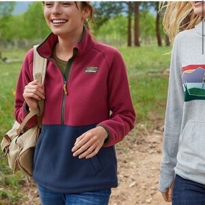 L.L. Bean Women's Mountain Classic Colorblock 1/4 Zip Sweatshirt Red Blue Sz XXS